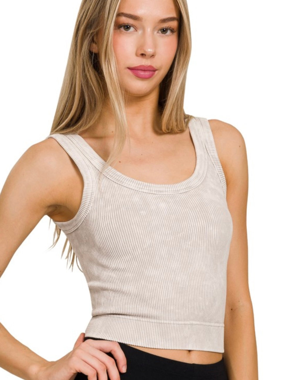 Scoop Neck Washed Ribbed Tank Top