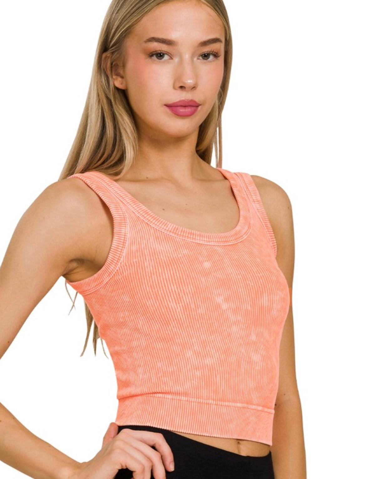 Scoop Neck Washed Ribbed Tank Top