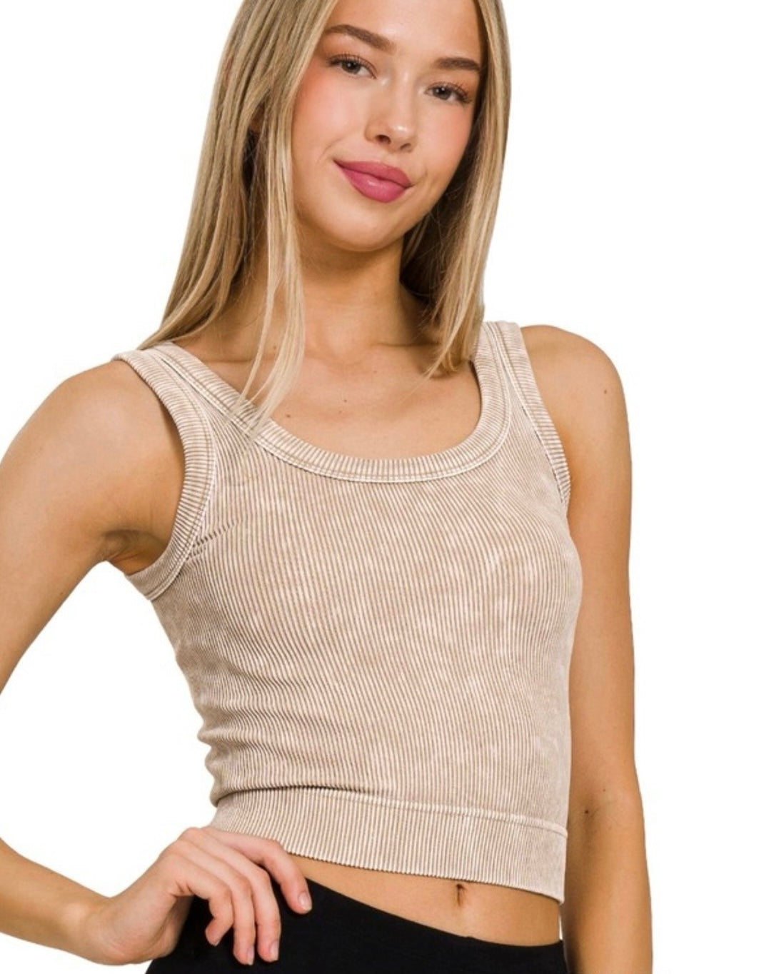 Scoop Neck Washed Ribbed Tank Top