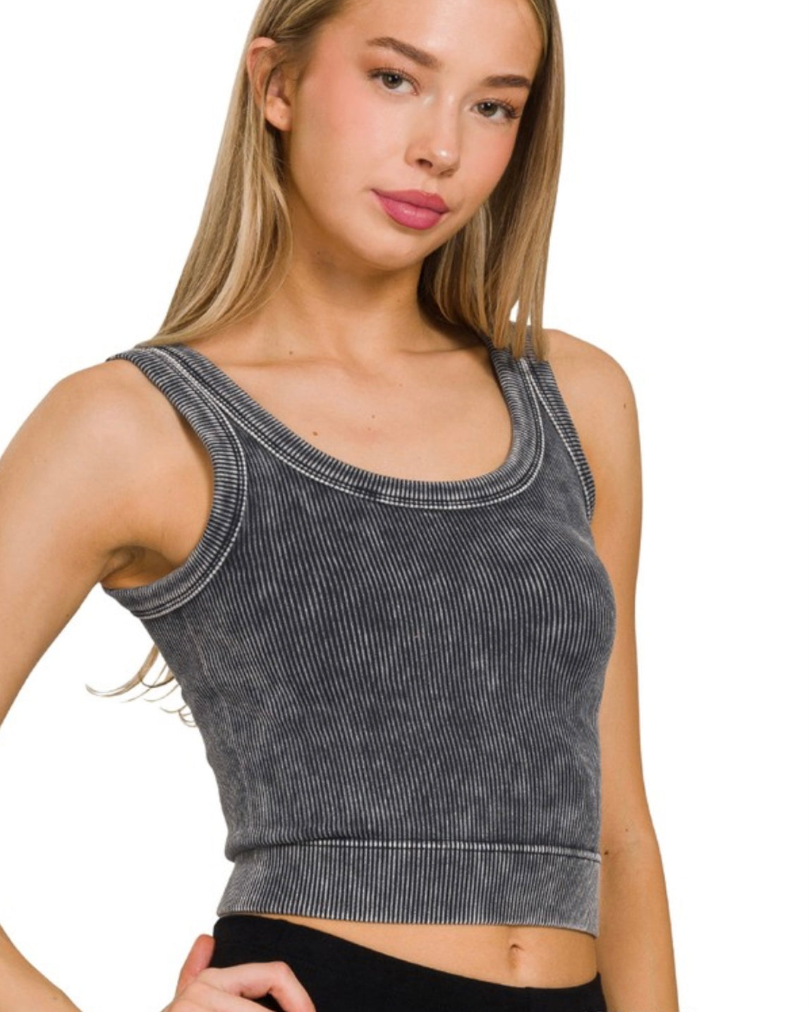 Scoop Neck Washed Ribbed Tank Top