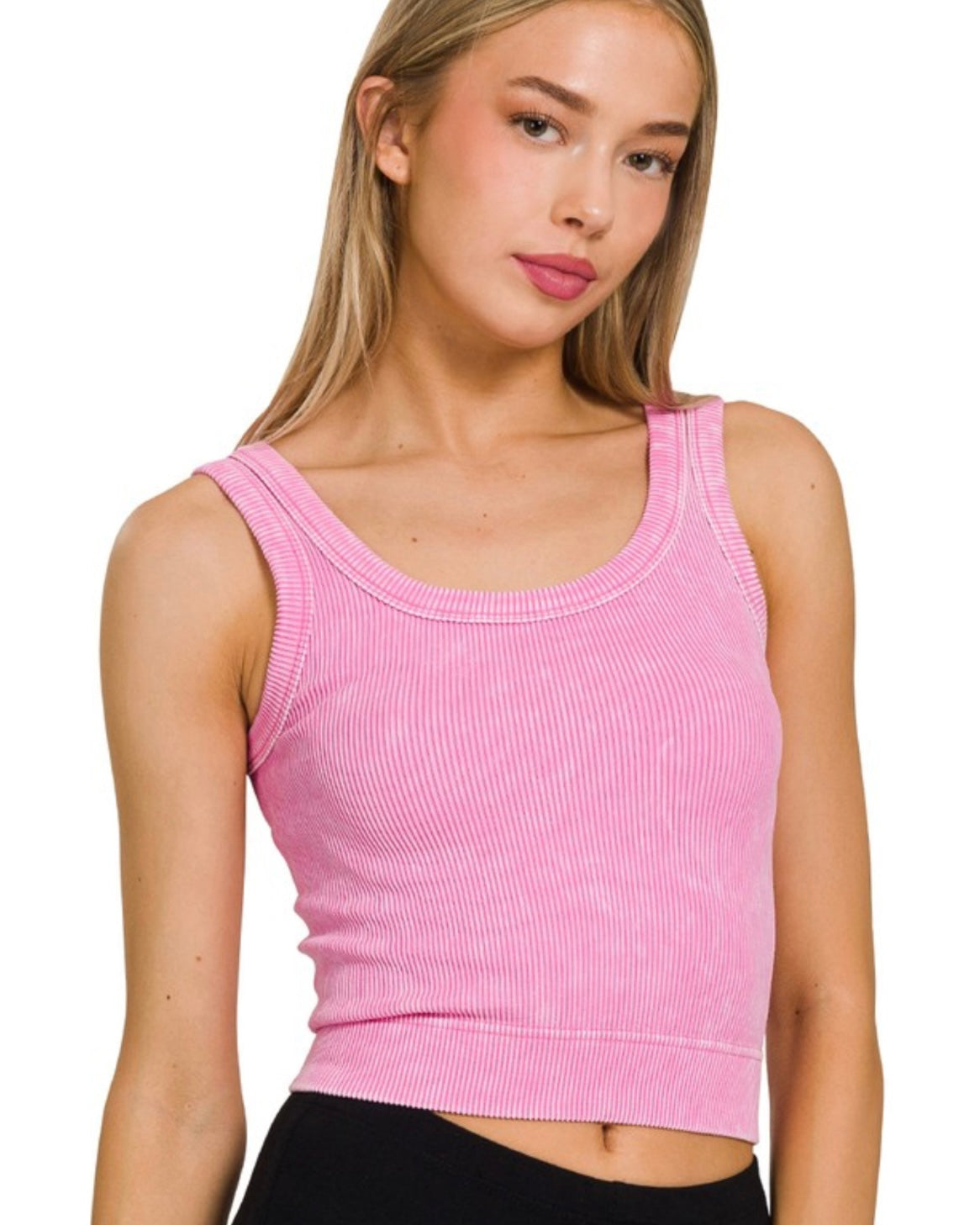 Scoop Neck Washed Ribbed Tank Top