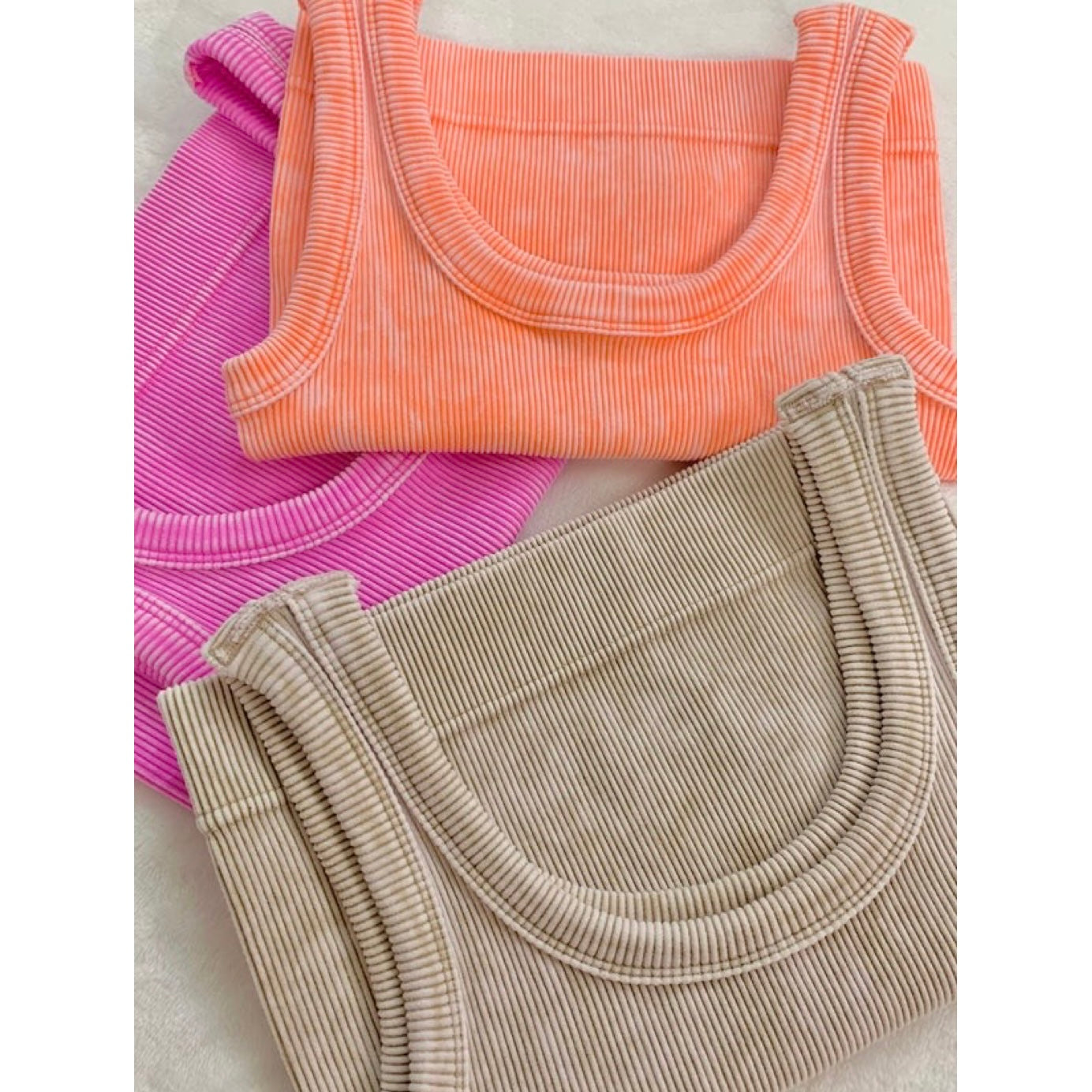 Scoop Neck Washed Ribbed Tank Top