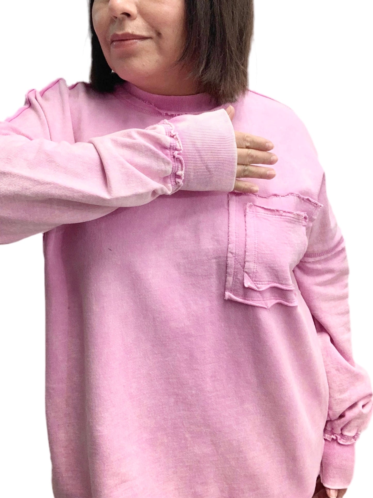 Mineral Washed Crew Neck Pullover in Mauve