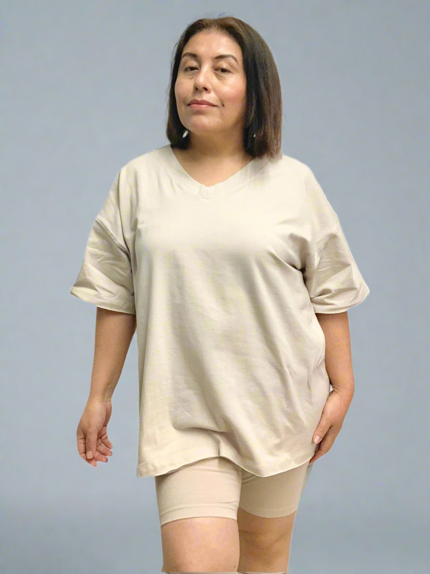 V-Neck Cotton Top & Biker Shorts Set