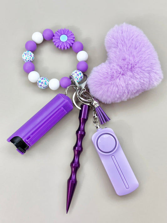 Purple Floral Beaded Safety Keychain
