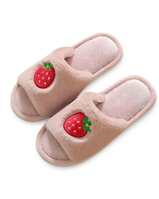 Strawberry Fur Open Slippers