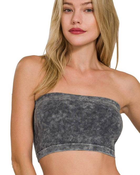 Strapless Seamless Washed Ribbed Tube Top