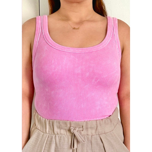 Scoop Neck Washed Ribbed Tank Top