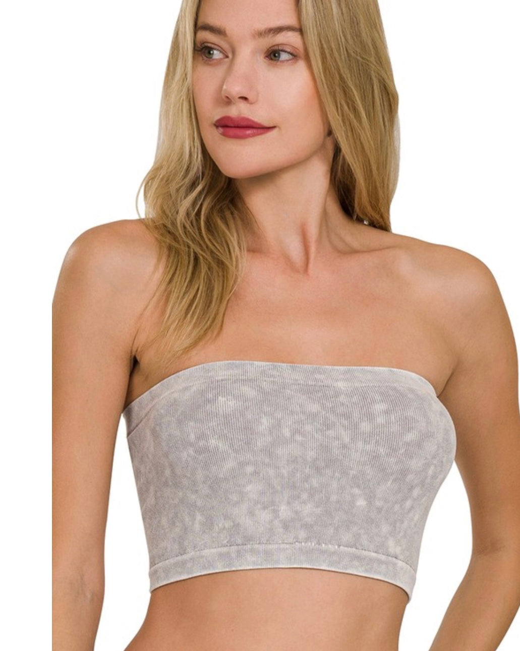 Strapless Seamless Washed Ribbed Tube Top