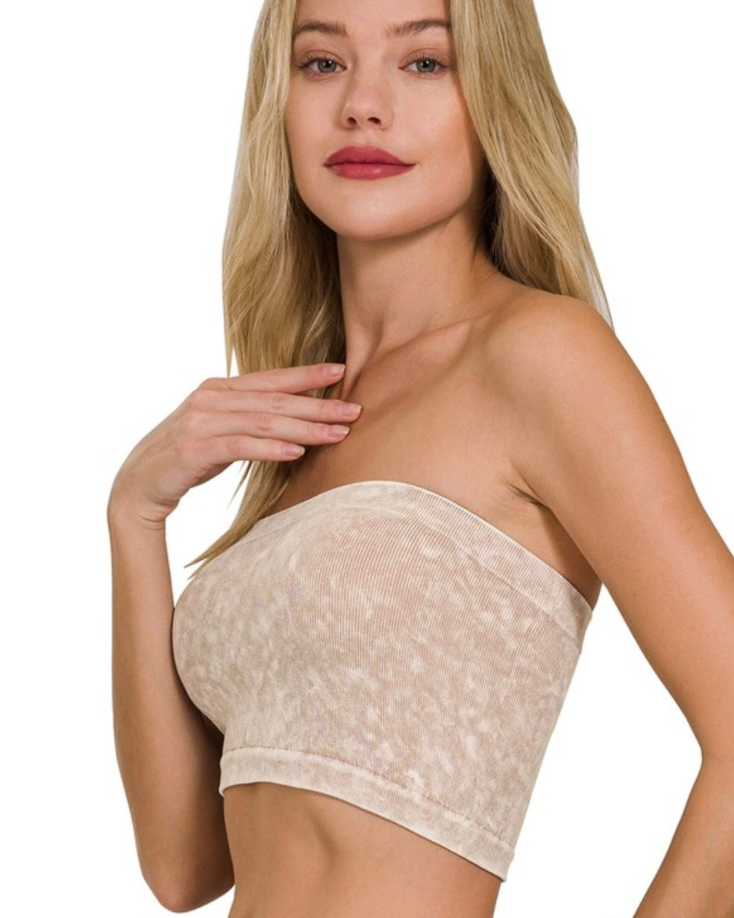 Strapless Seamless Washed Ribbed Tube Top