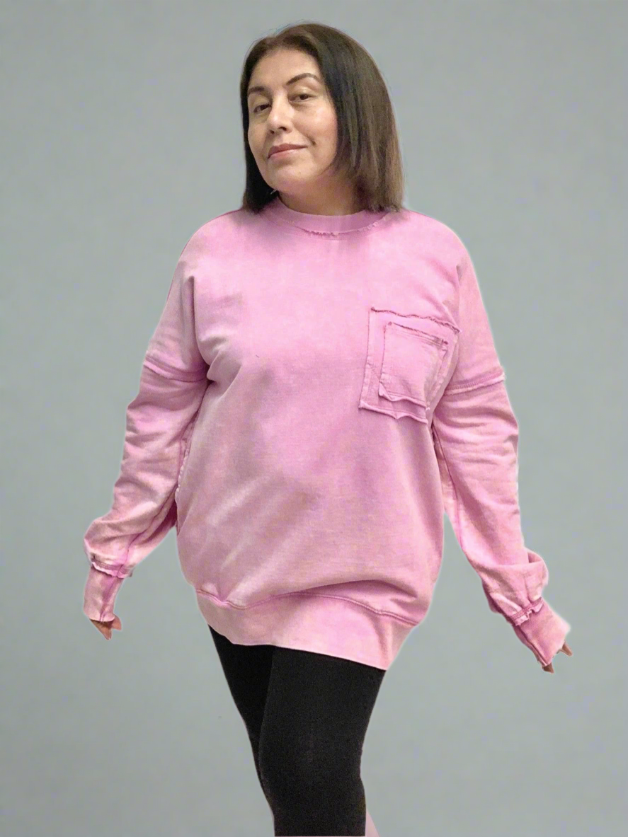Mineral Washed Crew Neck Pullover in Mauve