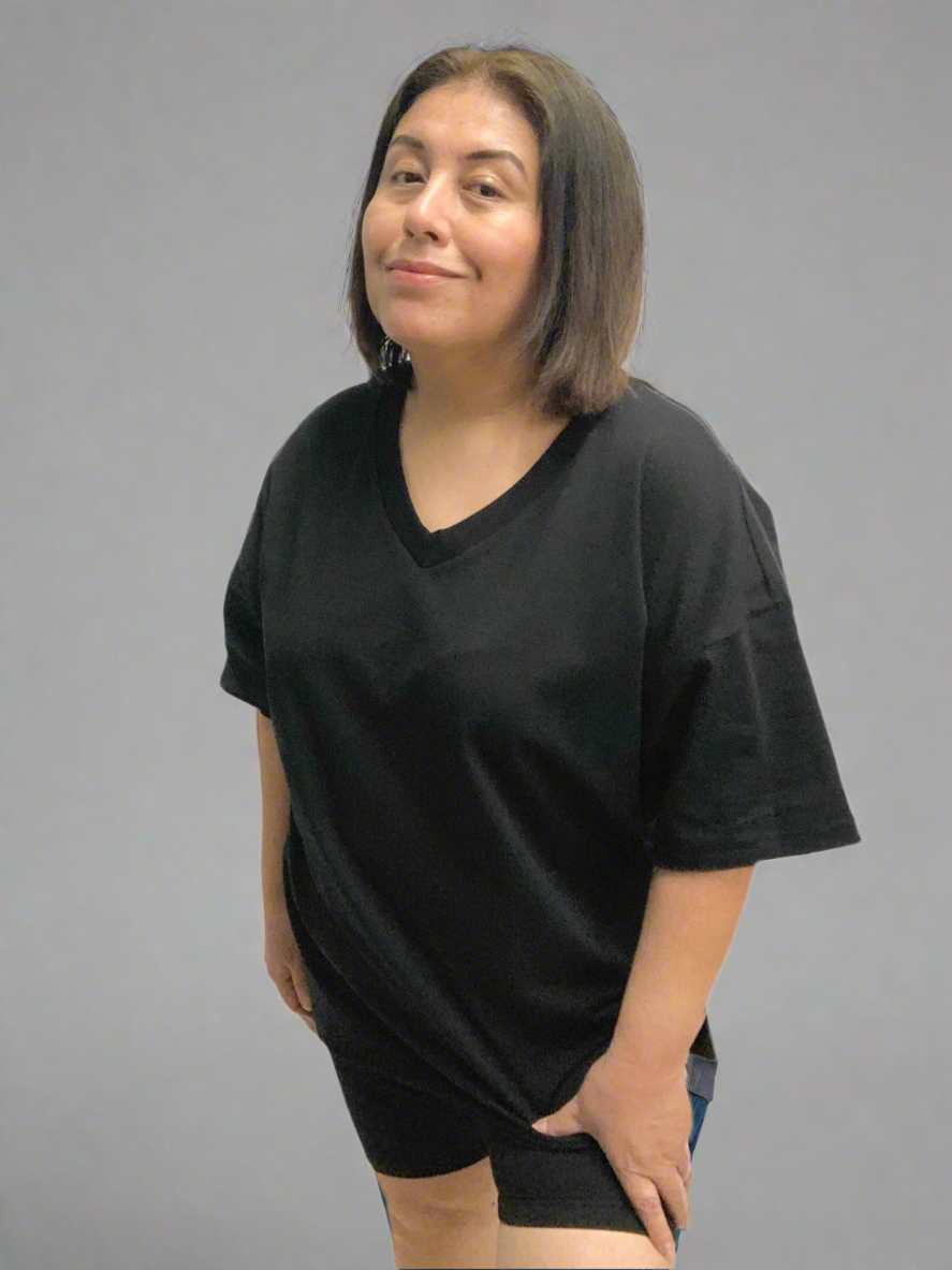 V-Neck Cotton Top & Biker Shorts Set