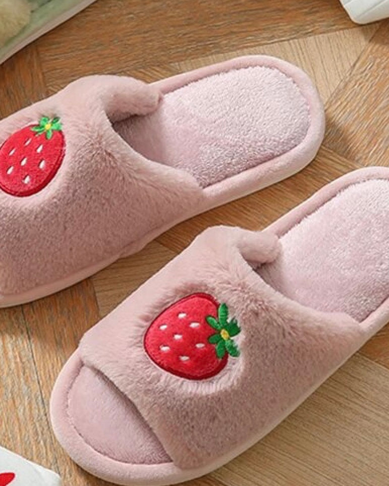 Strawberry Fur Open Slippers