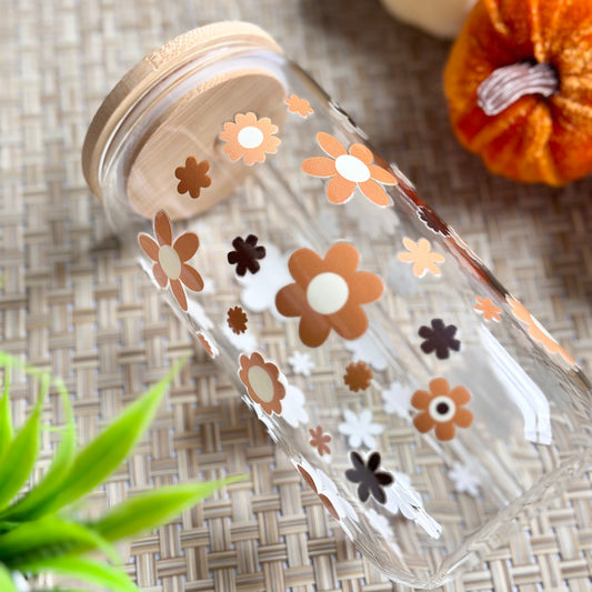 Neutral Flowers Glass Cup