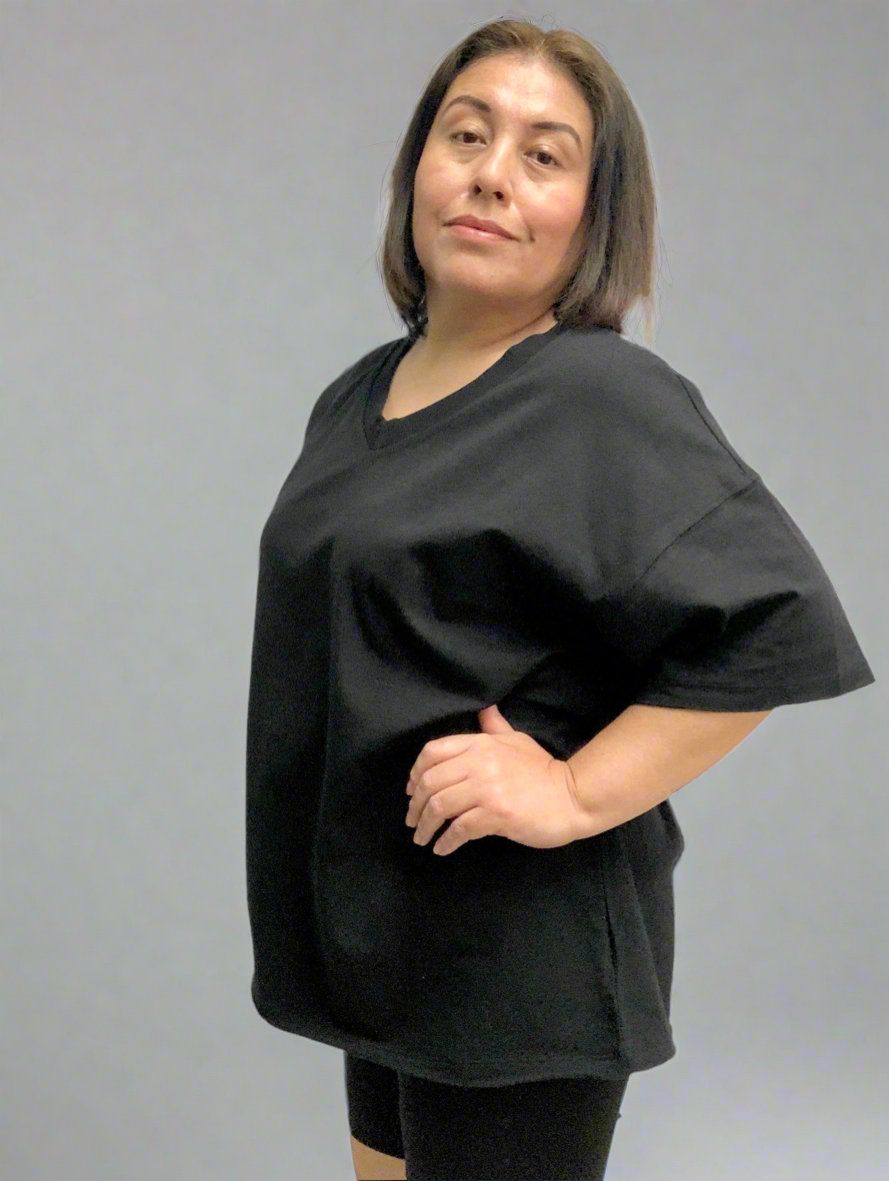 V-Neck Cotton Top & Biker Shorts Set